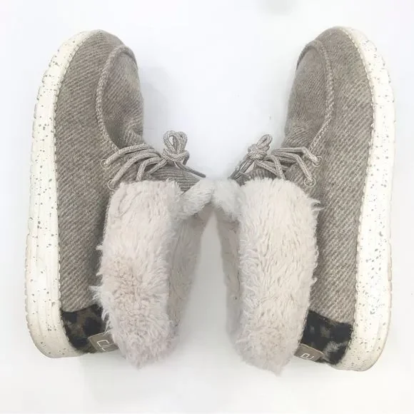 Hey Dude BRITT Tan Tweed Leopard Heel Fur Lined Lace Up Shoes - Picture 5 of 13